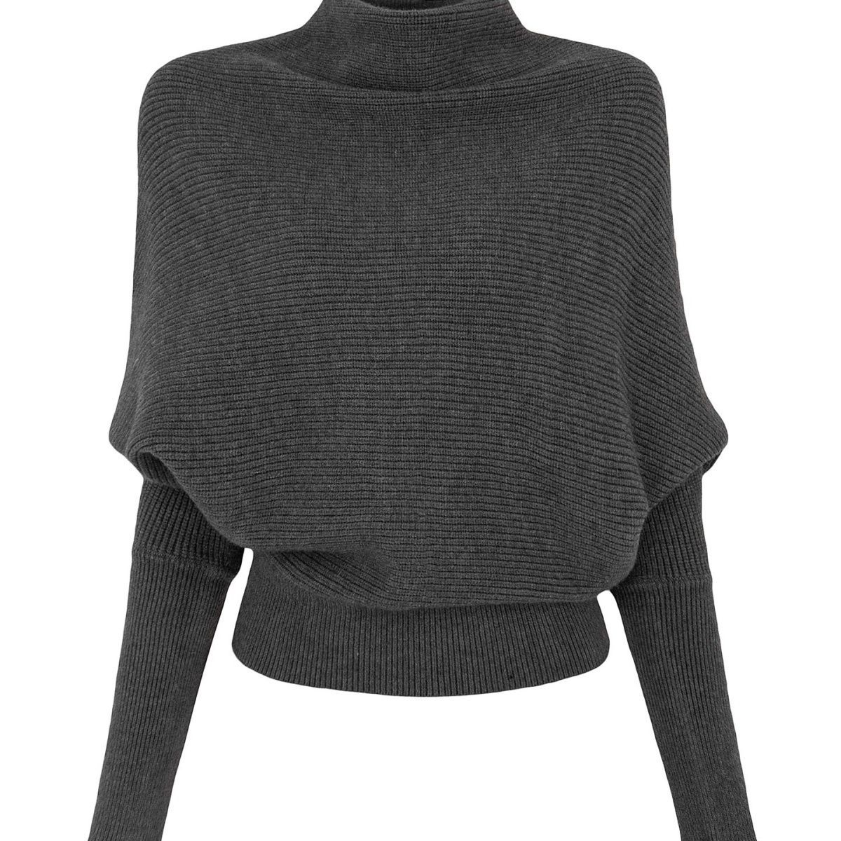 Women's knitted sweater with turtleneck and batwing sleeves