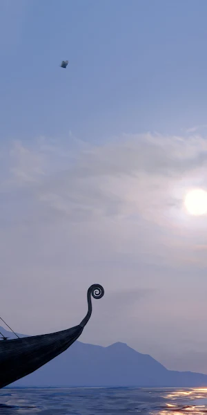 Viking Longship Under Pastel Sky 4K Wallpaper Background