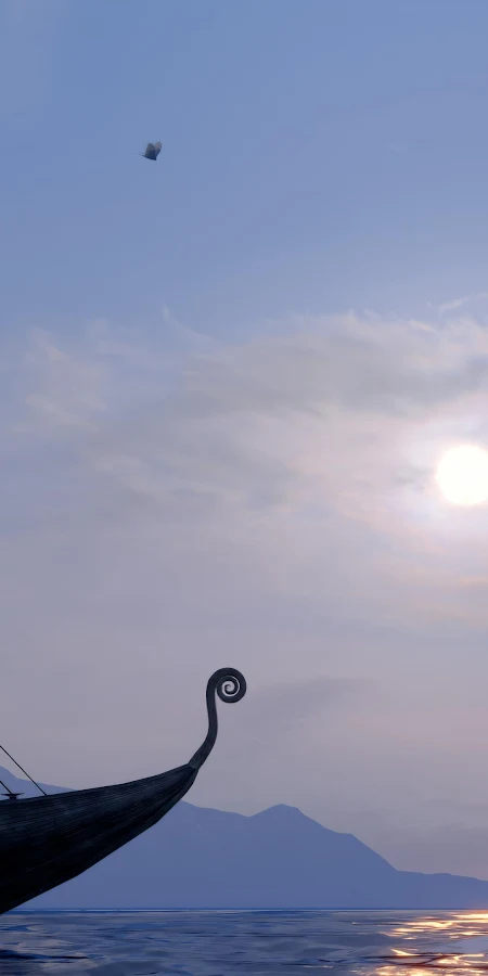 Viking Longship Under Pastel Sky 4K Phone Wallpaper