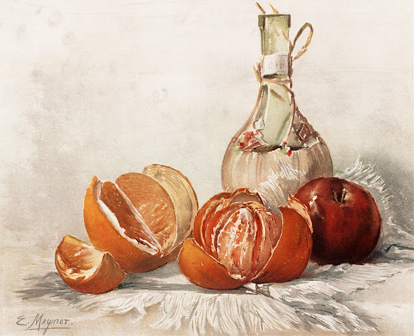 Oranges and Wine Bottle ca 18611897