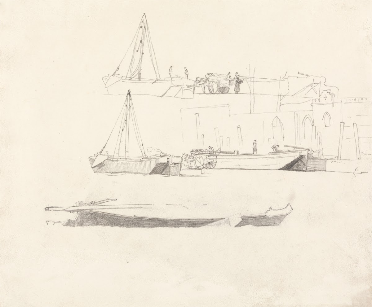 Studies of Boats Figures Carts and Buildings