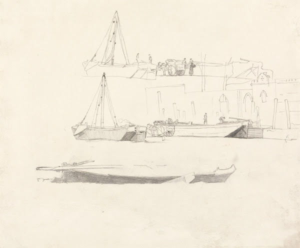 Studies of Boats Figures Carts and Buildings