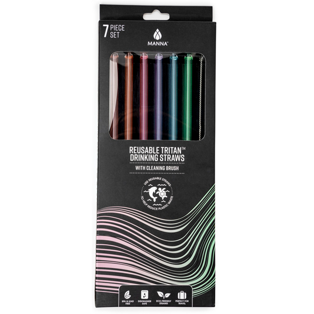 Popotes reutilizables de tritán Manna™ con limpiador, 7 piezas