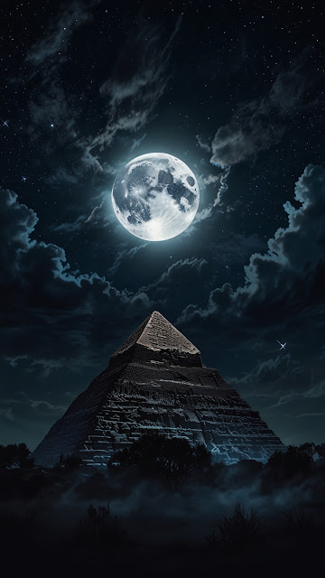 Ancient Pyramid Under Full Moon Night Sky - Free mobile Wallpaper