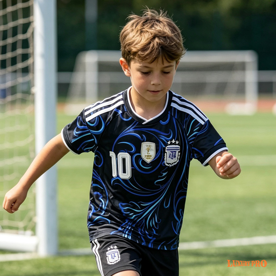 AOP MEG Kids Raglan Sleeve Curved Fold Collar Soccer Jersey