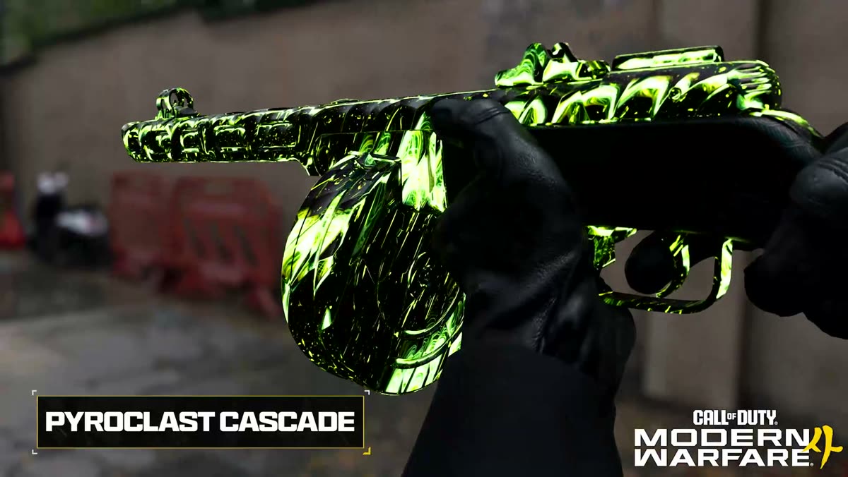 MW4 Pyroclast Cascade prestige mastery camo shown on a weapon in Modern Warfare 4