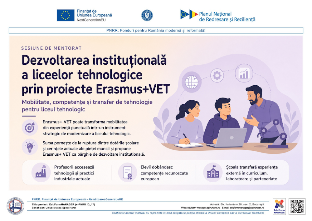 Coperta ghidului Dezvoltarea instituțională a liceelor tehnologice prin proiecte Erasmus+VET