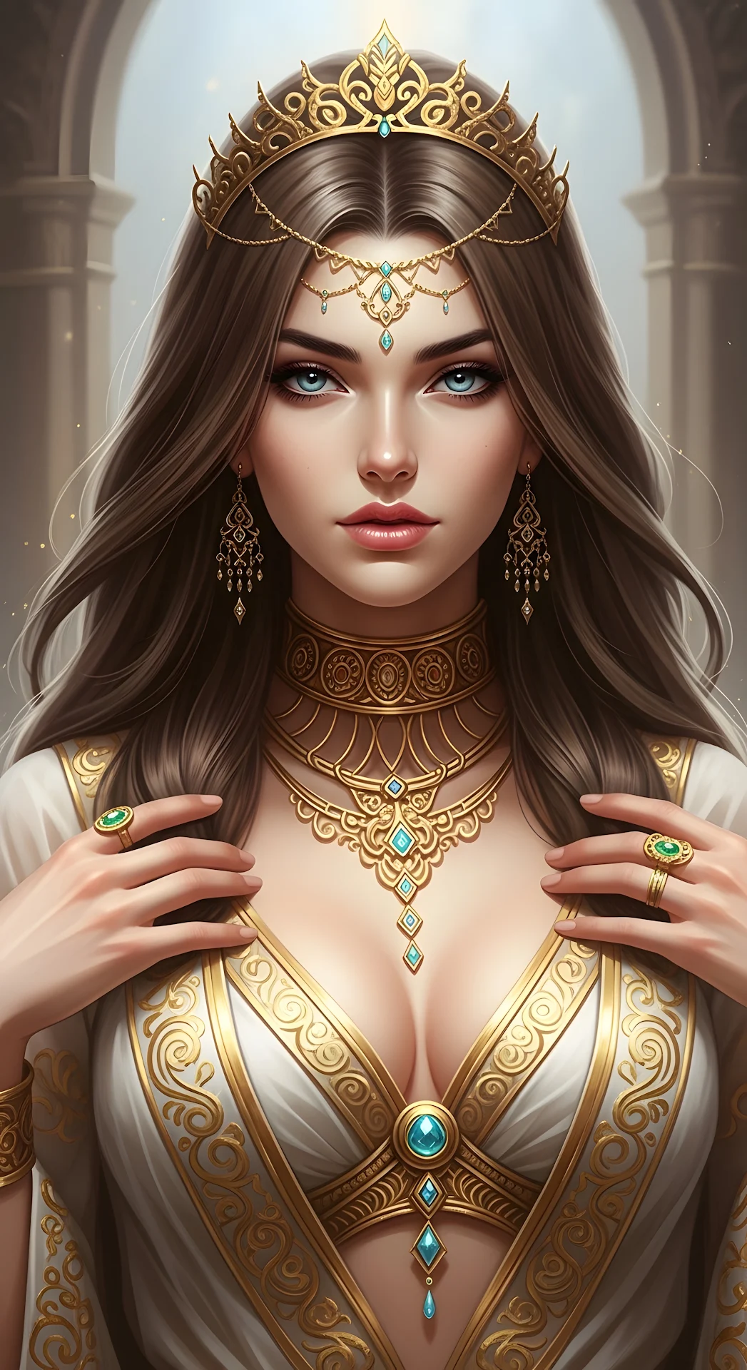 Opulent Fantasy Queen with Gold and Turquoise Jewels - Free 4K mobile Wallpaper