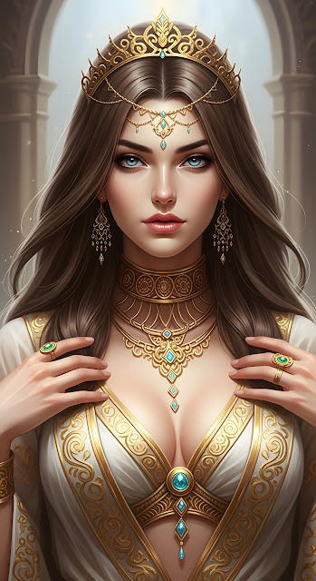 Opulent Fantasy Queen with Gold and Turquoise Jewels - Free mobile Wallpaper