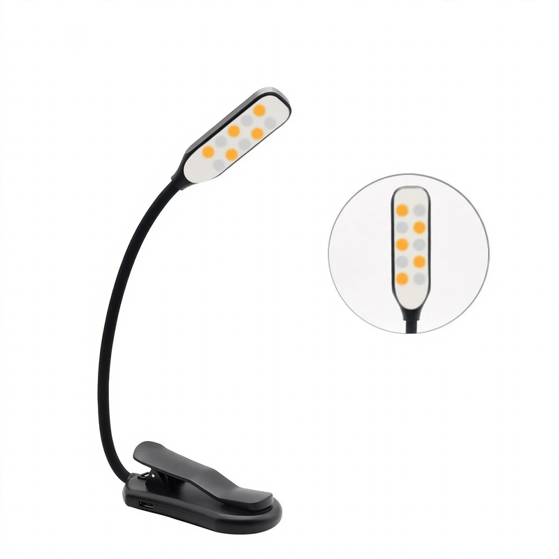 Kompakte LED-Leselampe mit Clip, dimmbar