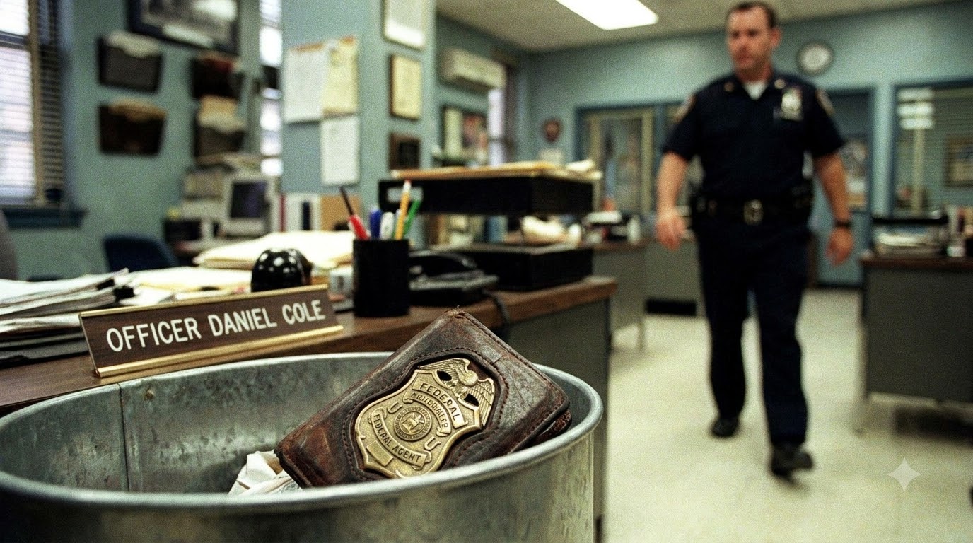 Officer Daniel Cole Threw A Federal Agent’s Credential Wallet Into A Precinct Trash Can After Grabbing Her Arm.