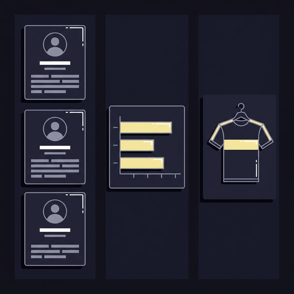 Minimalist 2D vector montage of team social profile cards stacked left a TV ratings bar chart snippet center and a team jersey display right in Funded Plays color palette bulls hornets prediction