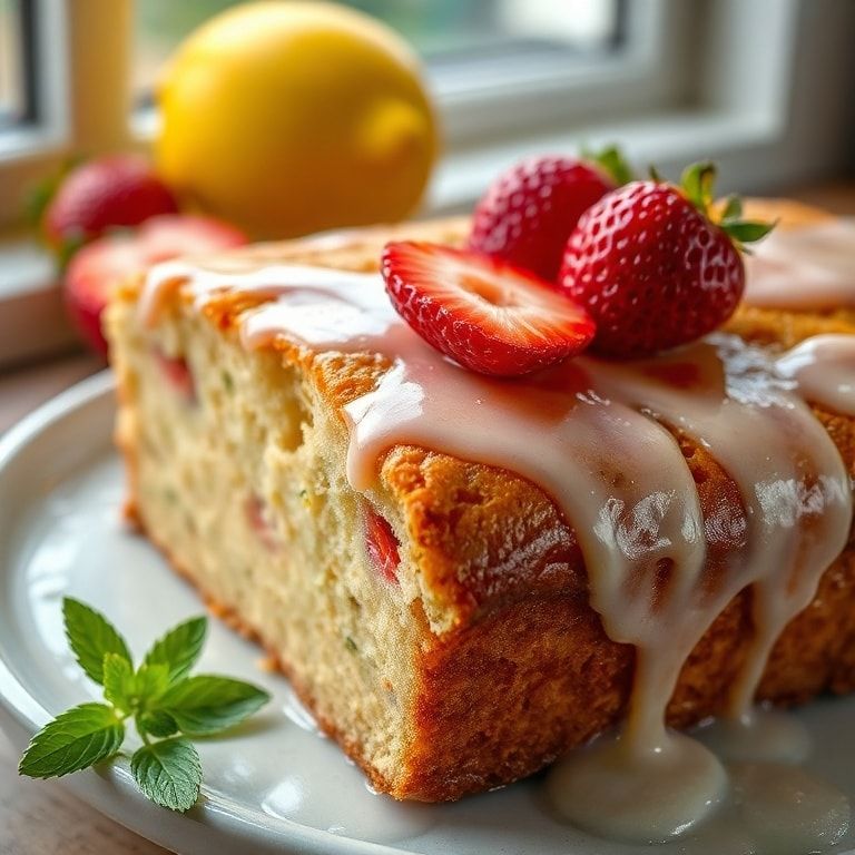 Moist Strawberry Lemonade Bread with Tangy Lemon Glaze - Homemade Sweet Breakfast