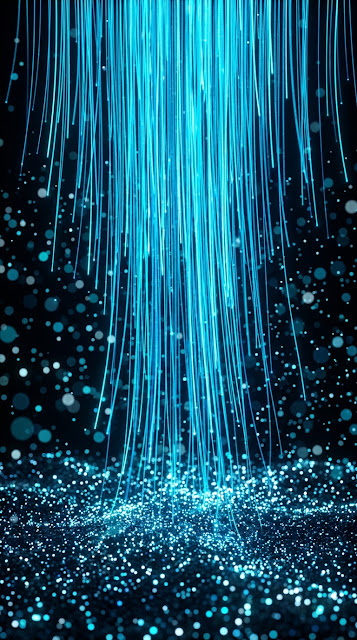 Abstract Bioluminescent Fiber Optic Strands and Particle Flow - Free mobile Wallpaper
