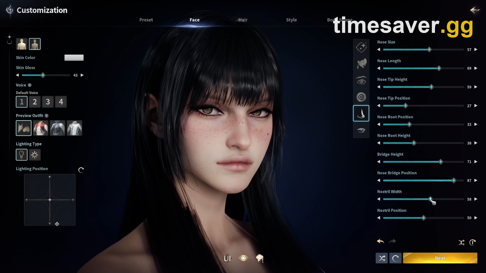 AION 2 character creation Customization screen with face sliders