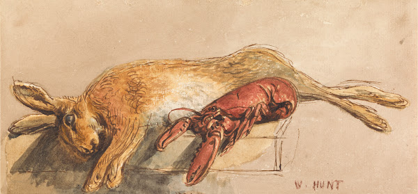 A Dead Hare and a Cooked Lobster on a Bench ca 1827