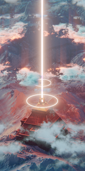 Pyramid, Mountains, Clouds, Light Beam 2K Wallpaper Background