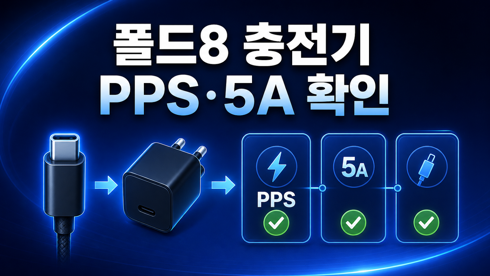 갤럭시 Z 폴드8 충전기와 케이블에서 PPS와 5A 표기를 확인하는 대표 이미지