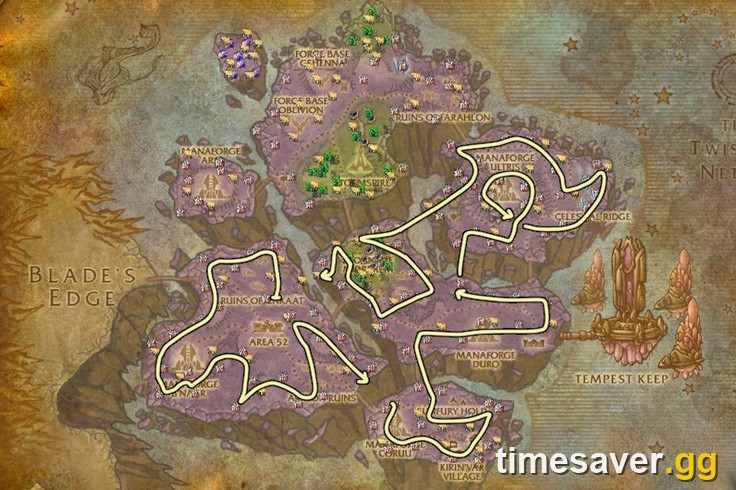 A Netherstorm herbalism farming circuit — the kind of gathering route that turns into steady gold on Phase 2