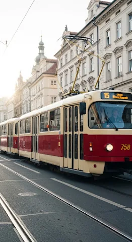 Moving Tram on Prague Street