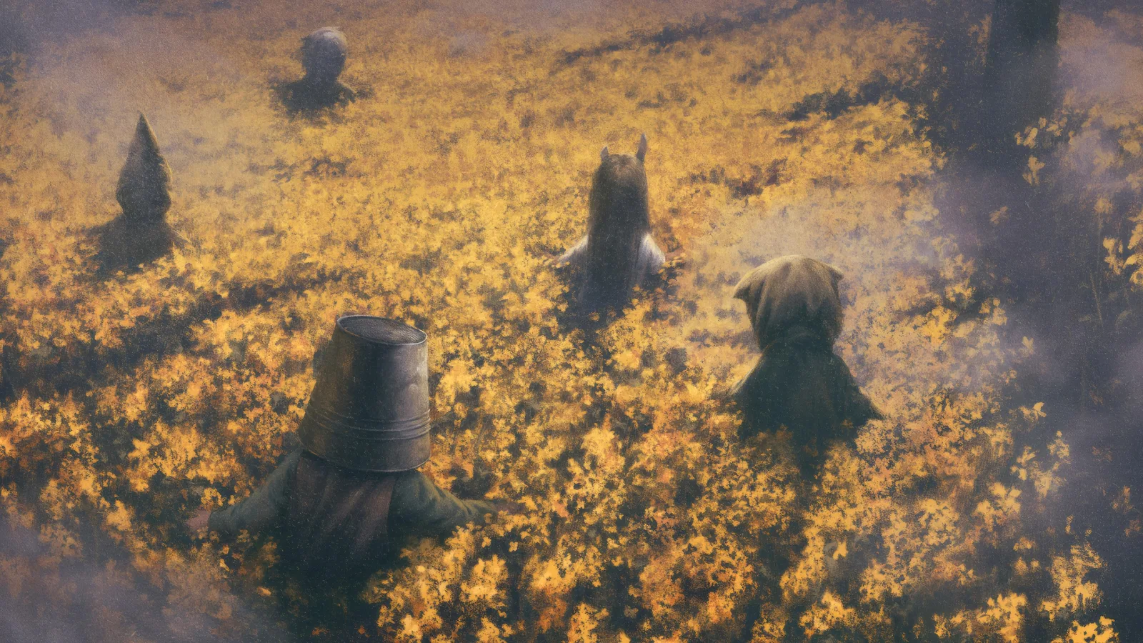 Hidden Figures In Yellow Meadow - Digital Painting 4K Wallpaper (3840x2160)