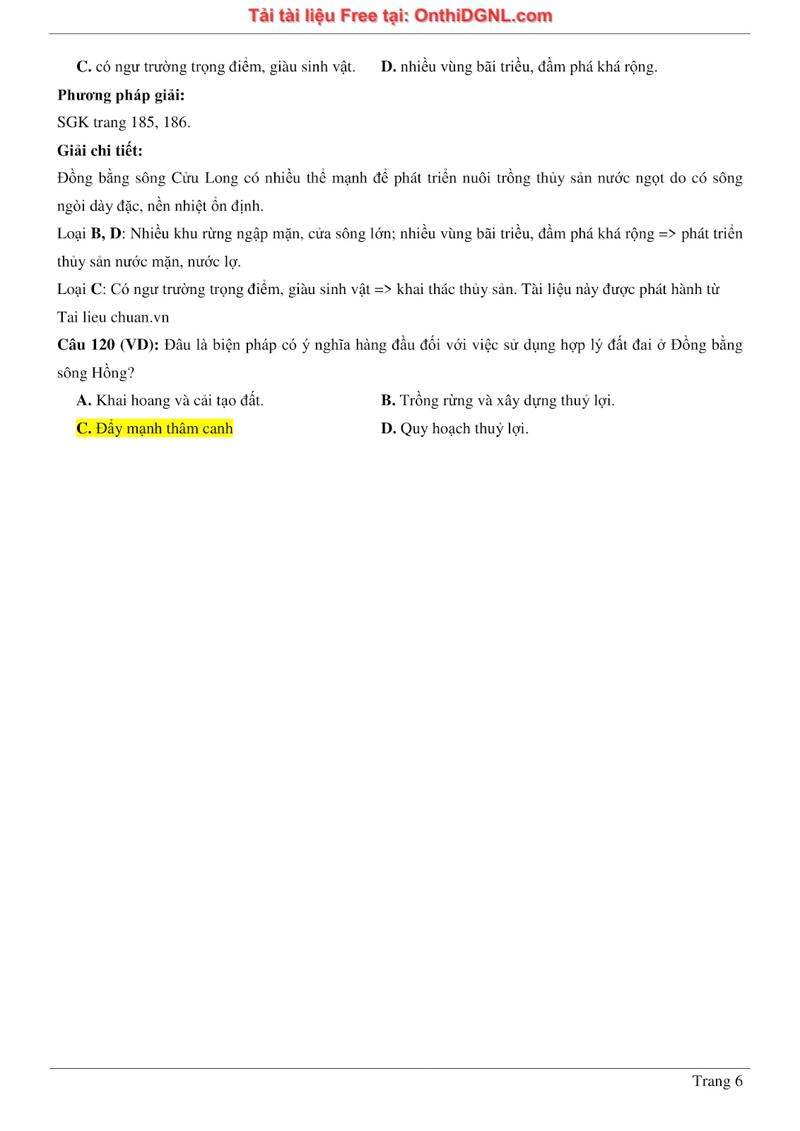 150bài tập môn Địa Lý - Ôn thi ĐGNL ĐHQG TP hà nội Phần 11