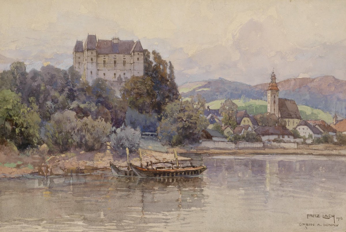 Blick auf Grein an der Donau 1916