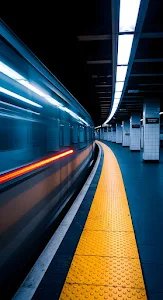 High Speed Subway Train Blur on Curved Underground Platform