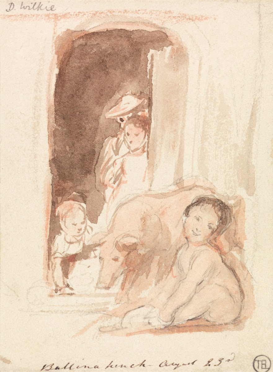 Children with Pig at a Doorway in Ballynahinch Ireland 1835