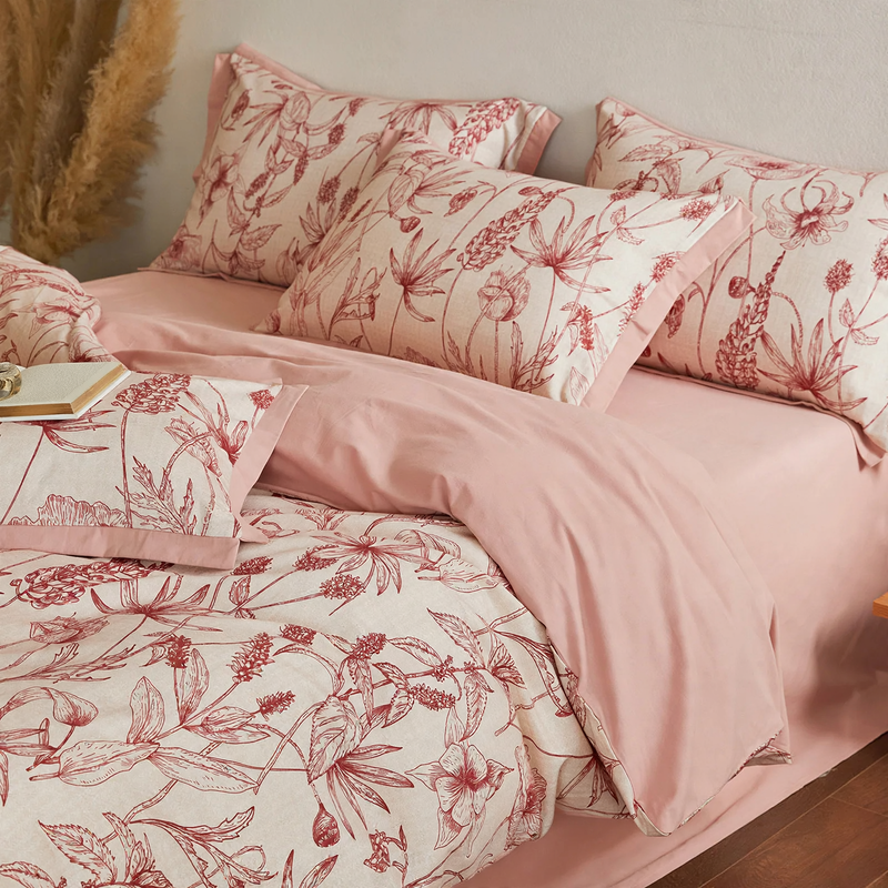 Cotton bed linen set, 4 pieces, American vintage style