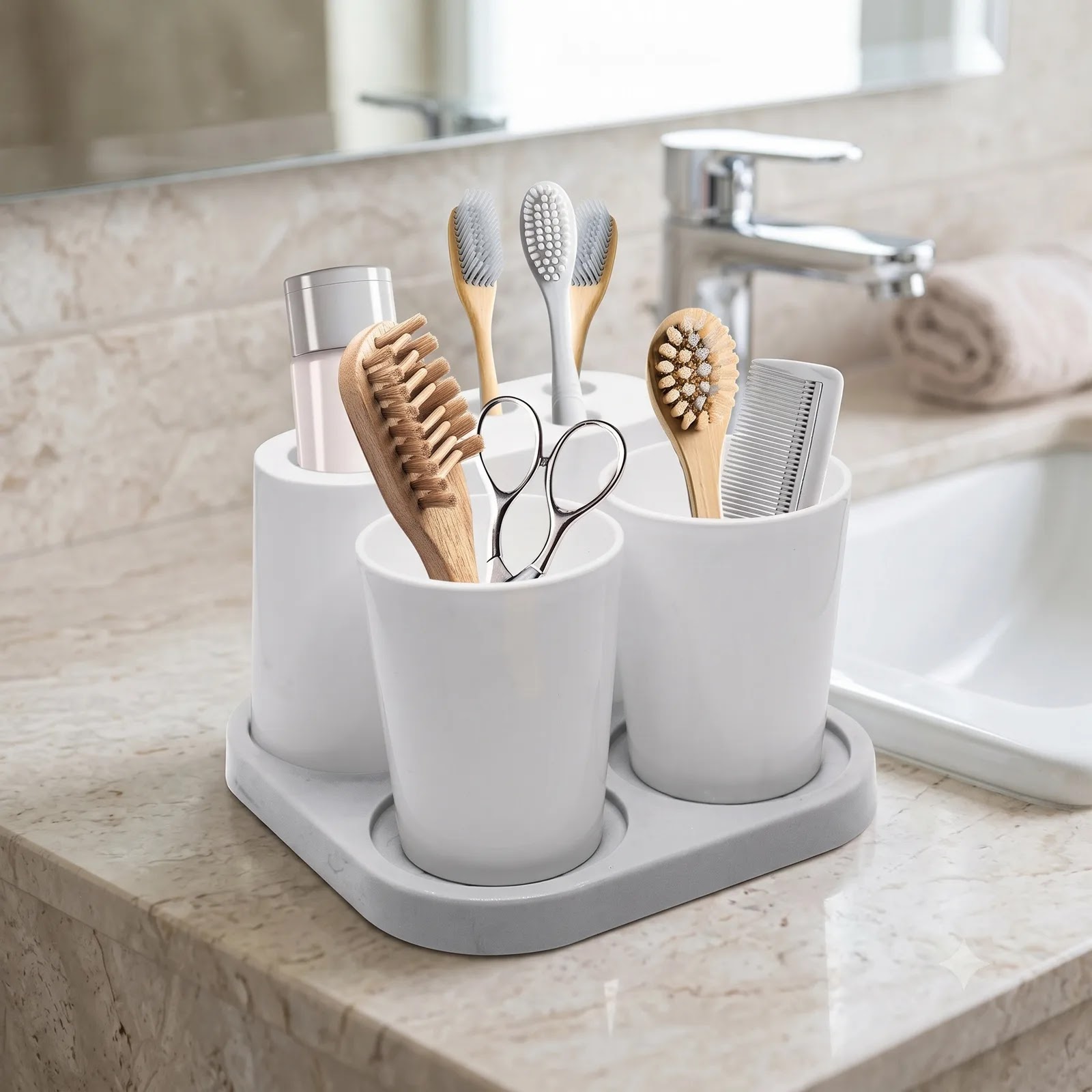 Set De Baño Porta Cepillo+2 Vasos