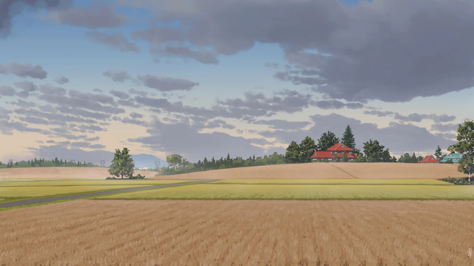 Scenic Countryside Wheat Fields - Anime Digital Painting 4K Wallpaper (3840x2160)