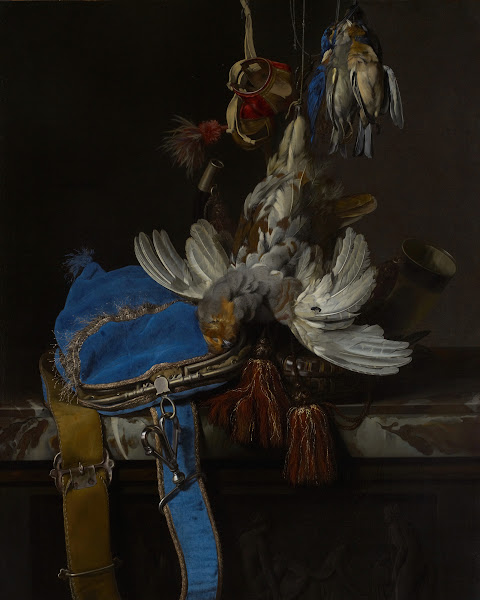 Hunt Still Life with a Velvet Bag on a Marble Ledge circa 1665