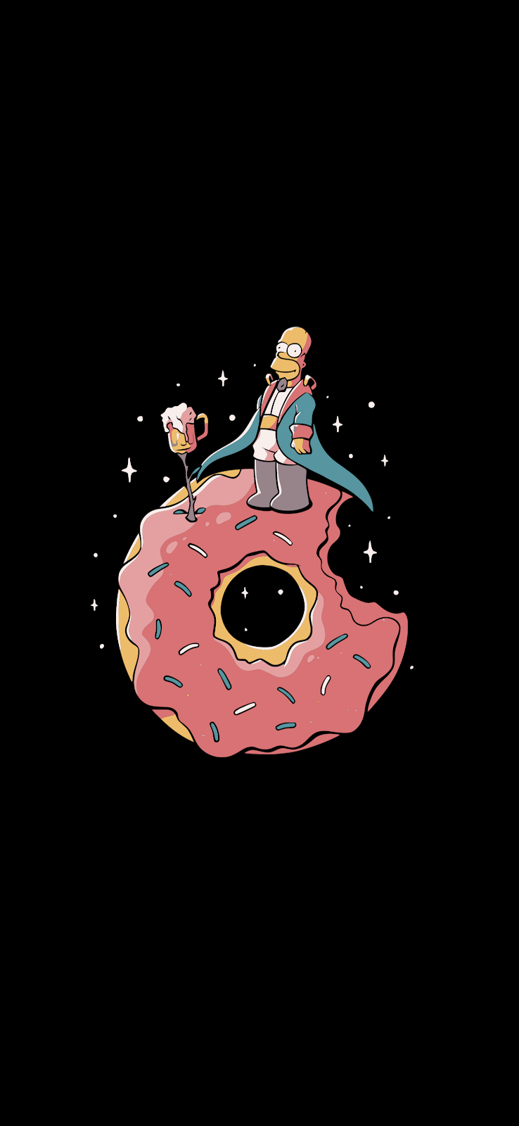 Homer Simpson Little Prince Donut - Cartoon Illustration 2K iPhone Wallpaper (1440x3120)