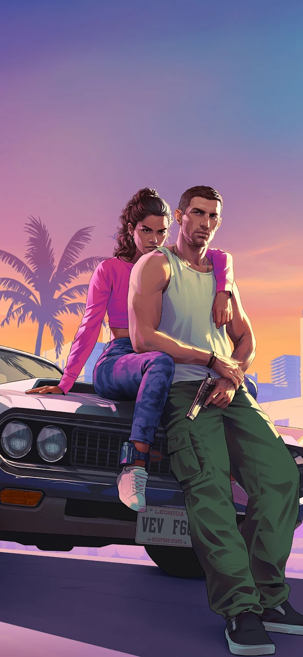 Grand Theft Auto Vi, Gta 6, Jason And Lucia, Gradients Full HD iPhone Phone Wallpaper