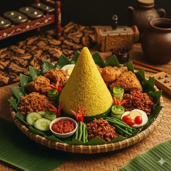 Fotografía de comida auténtica de Nasi Tumpeng de Indonesia