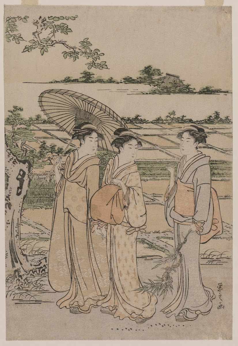 Three Women Strolling in the Countryside mid 1780s