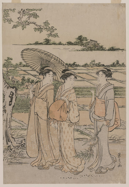 Three Women Strolling in the Countryside mid 1780s