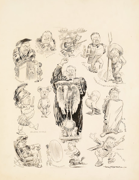 Several portraits of Theodore Roosevelt in different professions In the center p