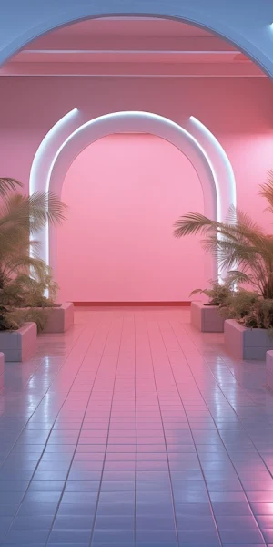 Vaporwave, Archway, Plants, Neon 5K Wallpaper Background