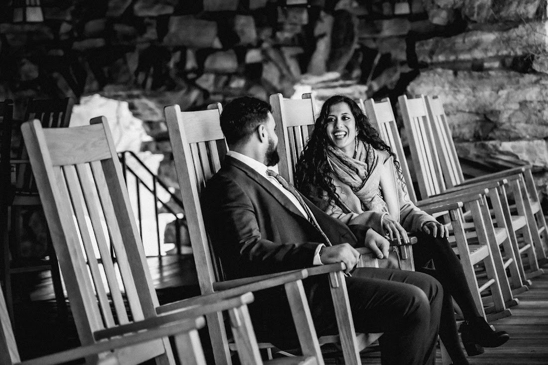 Priya and Sanjay in the rocking chairs