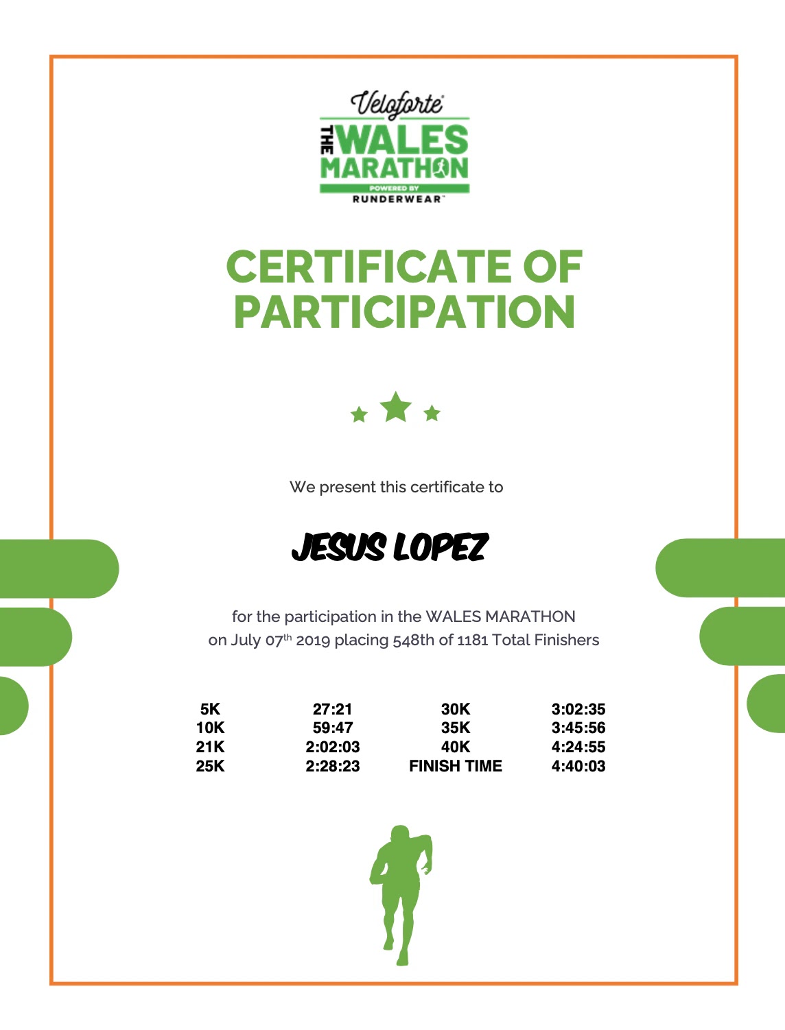 Diploma de WALES MARATHON