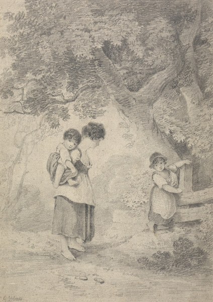 Study Of A Girl With Two Children At A Stile