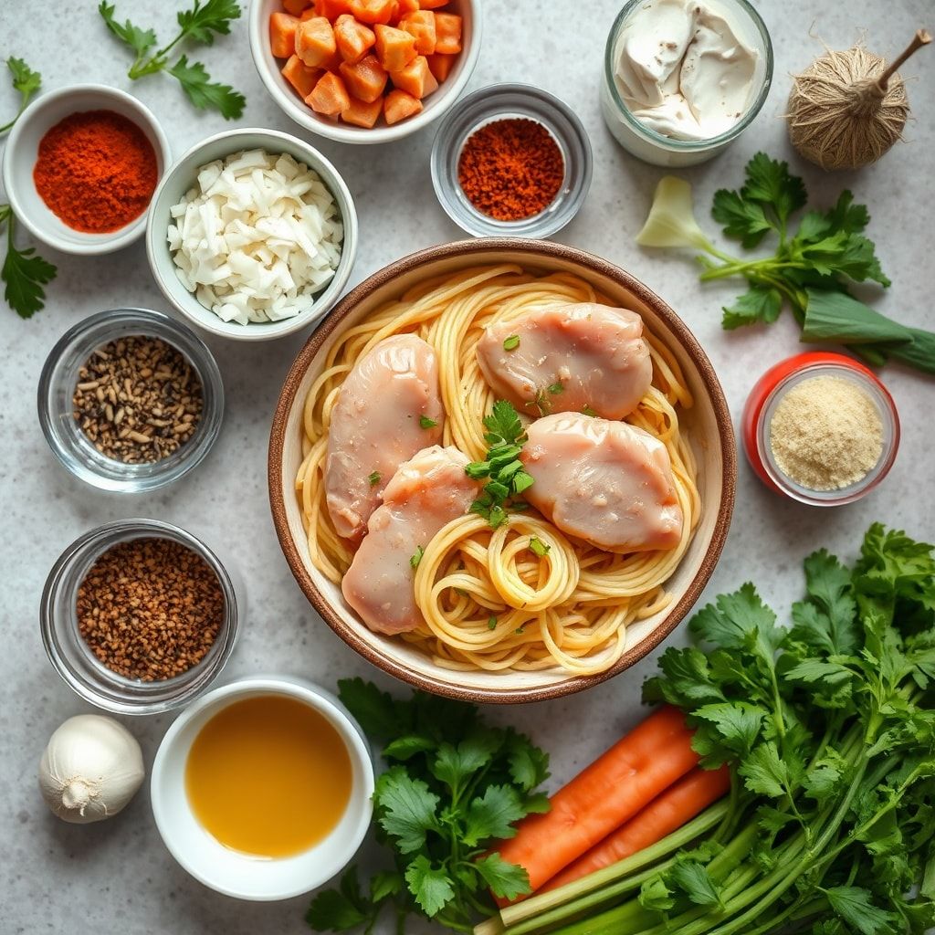 Ingredients for Creamy Chicken Ramen Recipe for Easy Weeknight Dinner in 30 Minutes
