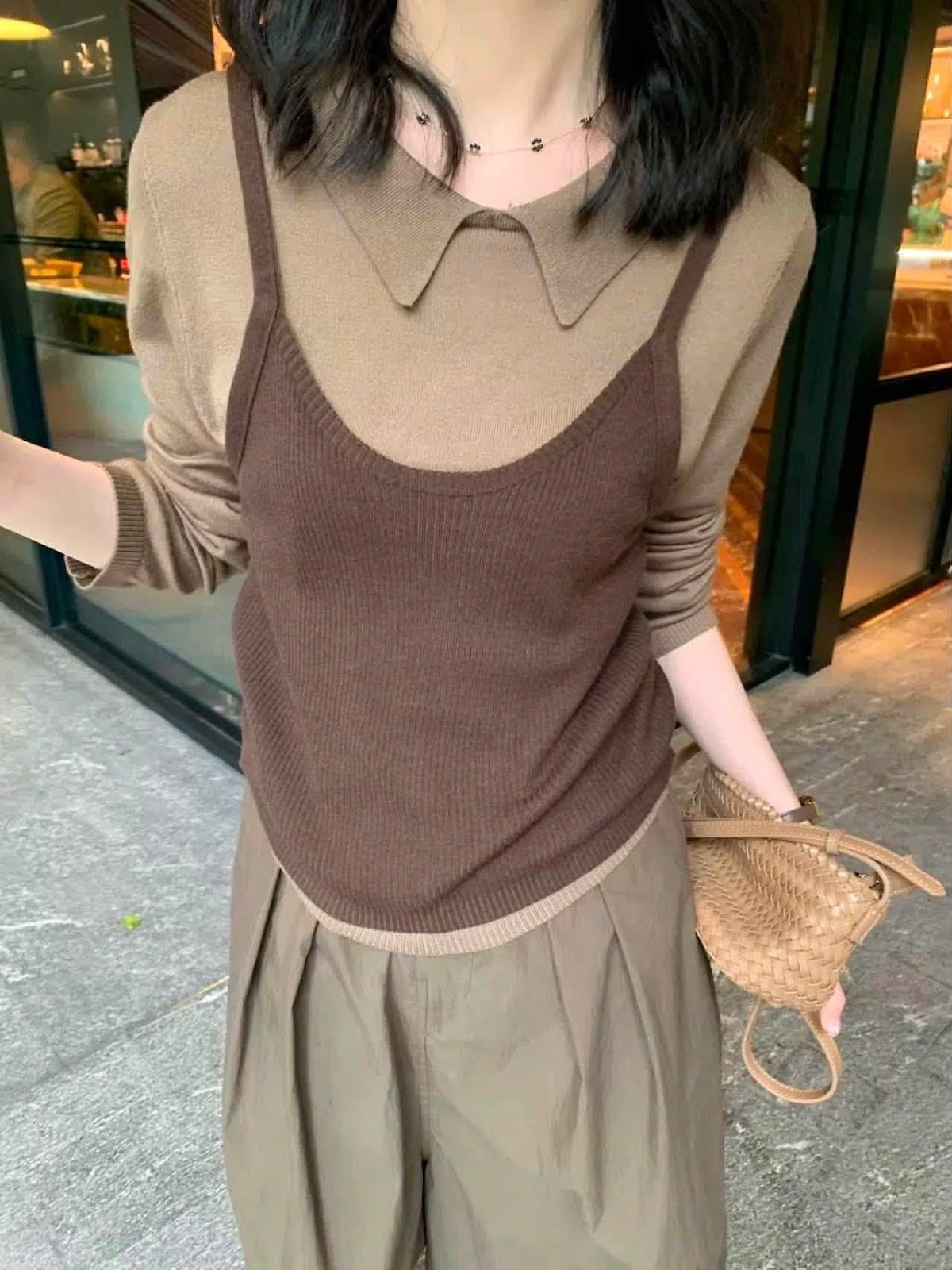 Set áo 2 dây kèm áo polo dài tay XONXEN SHOP 5631 – Image 2