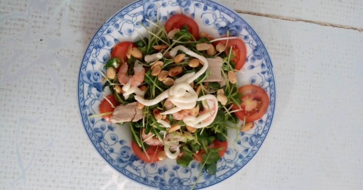 Rau cải mầm trộn tôm thịt