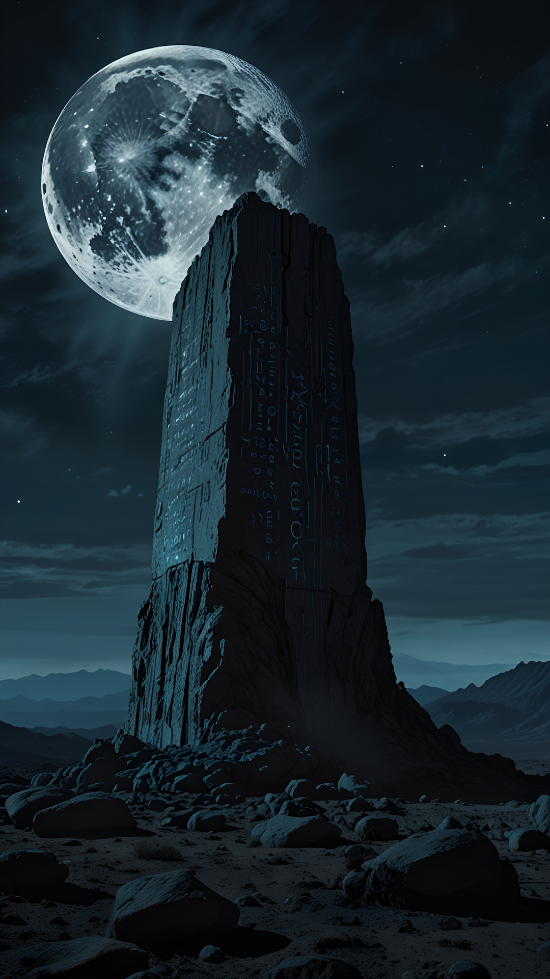 Ancient Monolith Under Full Moon in Desert Night - Free 4K mobile Wallpaper