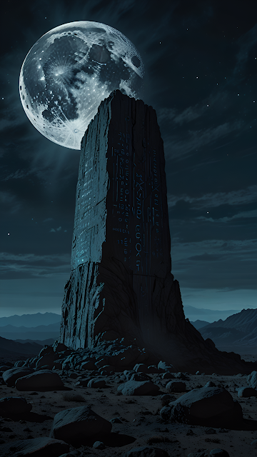 Ancient Monolith Under Full Moon in Desert Night - Free mobile Wallpaper