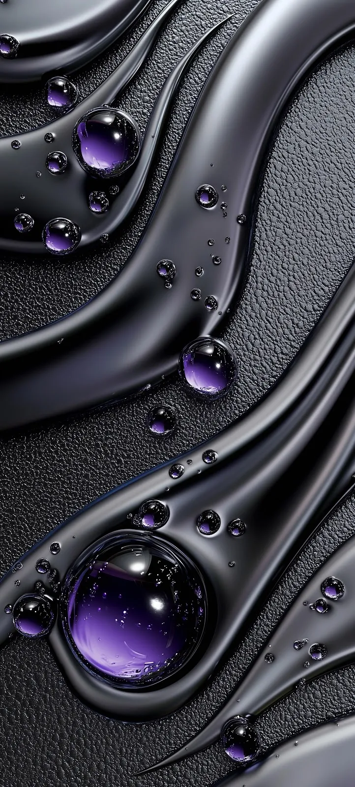 Purple Droplets On Black Liquid - Abstract Digital Art 4K iPhone Wallpaper (2592x5747)