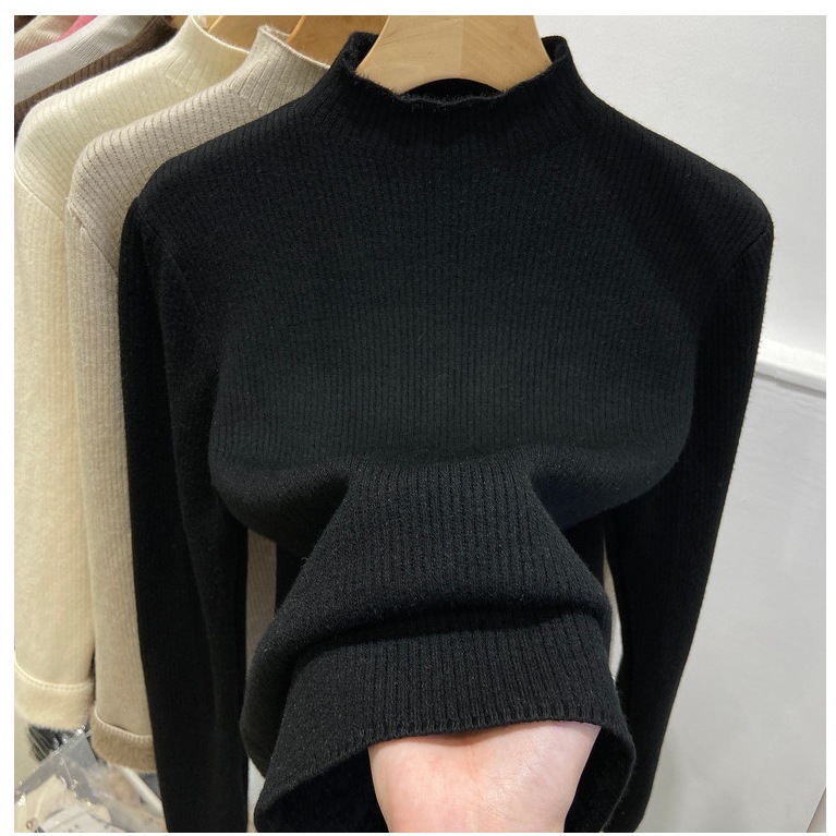 Women's knitted sweater, lined, high collar, warm